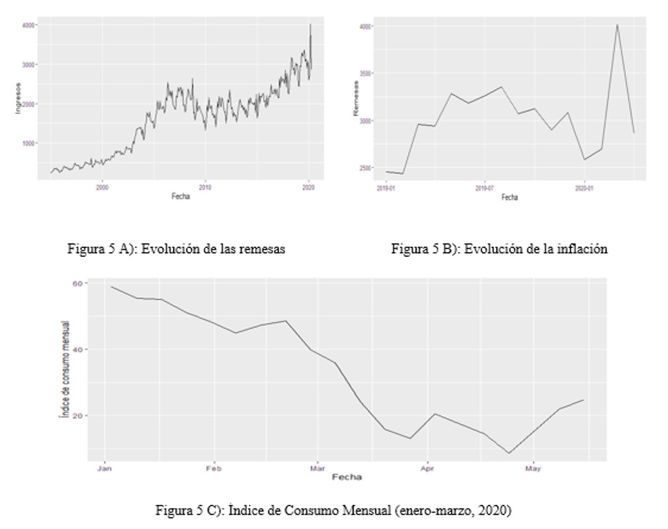 Gráfica de remesas, inflación y consumo mensual