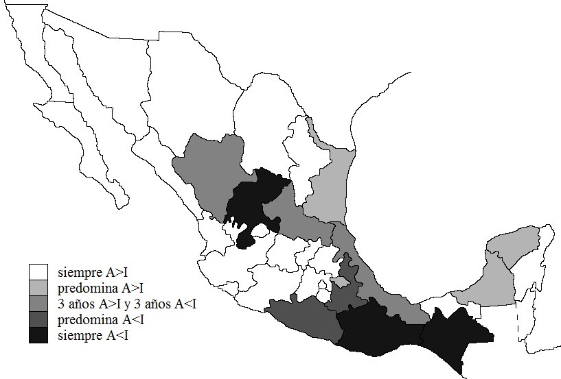 Distribución geográfica de los estados según el porcentaje de población en carencia por acceso a alimentación 